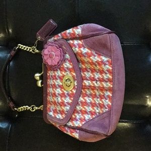 Plum tweed, suede, Coach handbag. Pristine.
